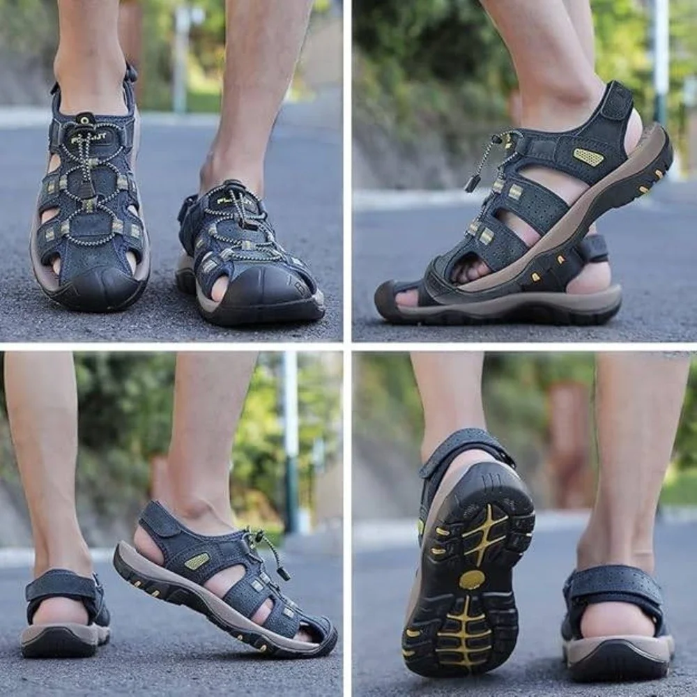 FLARUT Men's US 7.5 Blue Closed Toe Sport Sandals Lightweight Leather Hiking